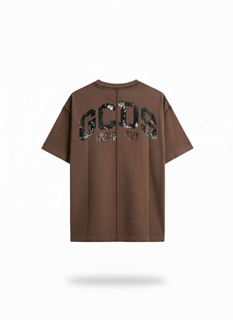 טי שרט חום פאץ׳ שחור GCDS